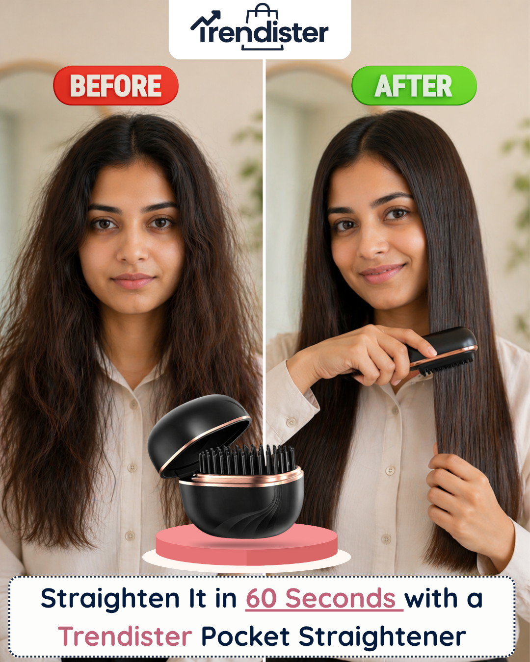 Mini Hair Straightener Brush – Cordless & Rechargeable