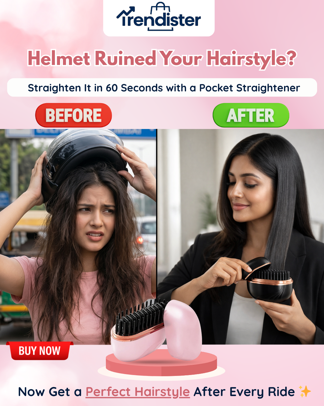 Mini Hair Straightener Brush – Cordless & Rechargeable